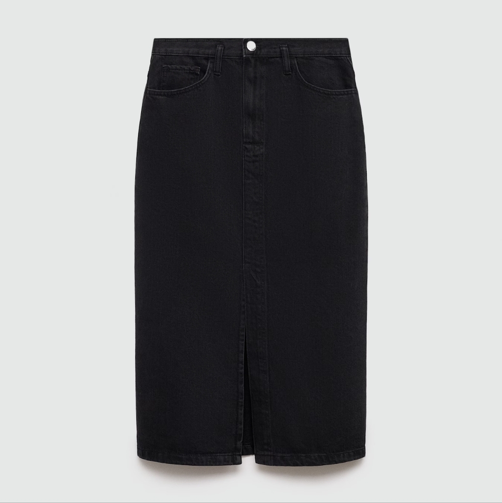 NWT MANGO Denim Mindi Skirt XXL -  Black Jean Skirt